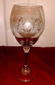 Vintage Libby Wine Glass Etched With Winter Scene