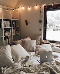 The room is decorated with cute faux fur on the chair, cute string light. Pin On Room Ideas Apartment Inspo