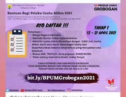 Pengajuan usulan baru calon penerima bpum 2021 untuk pelaku usaha mikro sudah mulai dapat diakses dan diajukan ke dinas yang membidangi koperasi dan umkm kabupaten/kota. Ditutup 21 April 2021 Ayo Buruan Daftar Bpum 2021 Website Resmi Desa Baturagung Kec Gubug Kab Grobogan