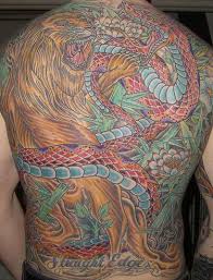 Flaming snake and panther tattoos designs. Full Back Snake And Lion Tattoo Tattooimages Biz