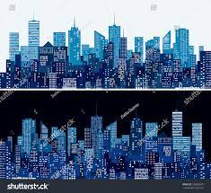 City Skylines Two Blue Versions Stock Vector Royalty Free 128865379 Skyline City Skyline Night City Skyline