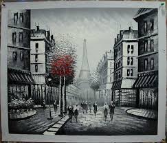 Black And White Oil Painting Landscape Landscape Oil Painting On Canvas Paris Eiffel Tower Scenic Black White With Red Tree Of L Landschaftsgemalde Aus Ol Olgemalde Auf Leinwand Gemalde Auf Leinwand