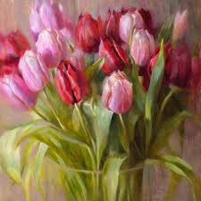Vernal Poem In Red And Pink Oil On Panel 12x12 Sold Alexkellyart Tulips Tulipspainting Flowerpaintin Flower Art Flower Painting Tulip Painting