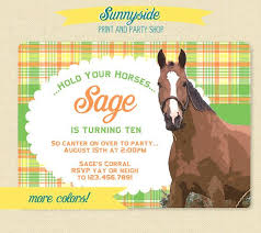 Girls Horse Birthday Invitation Green Orange Country Etsy Horse Birthday Invitations Horse Birthday Horse Birthday Parties