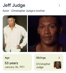 Hello gaters . I didn't know that Jeff Judge alias jaffa Aaron is  Christopher Judge's little brother. He married Jenny Durance, Erica  Durance's sister. Stargate is really a family story.