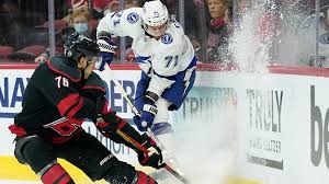 1 of 18 carolina hurricanes goaltender alex nedeljkovic (39), defenseman jaccob slavin (74) and center jordan staal (11) defend against tampa bay lightning center blake coleman (20) during the first period. Goodrow Helps Lightning Beat Hurricanes 2 1 In Series Opener Wcnc Com