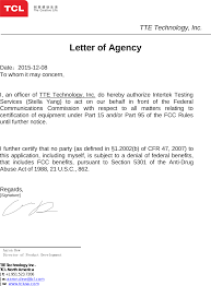 49FP110 LED TV Cover Letter Letter of Agency TTE Technology, .