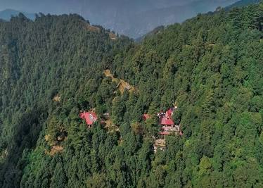 Heritage wilderness lodge in Binsar, AI generated