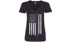 Threadrock Womens Honor Respect Thin Blue Line Flag V Neck T Shirt
