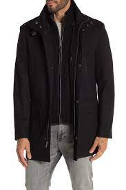 Men's classic melton top coat with faux leather details. Cole Haan Wool Blend Leather Trim Rib Knit Inset Coat Nordstrom Rack