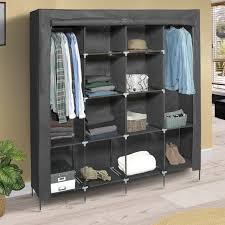 La penderie en tissu est aussi un meuble les variantes sont multiples et les prix avantageux. Grande Armoire De Rangement Grise Dressing Double Penderie Xxl Tissu