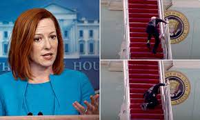 Jen Psaki Blames The Stairs On Air Force One For Biden S Trip And Won T Say If He Saw A Doctor Daily Mail Online