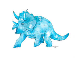 Blue Triceratops Art Print Dinosaur Nursery Art Dinosaur Wall Art Dinosaur Nursery