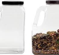 Cornucopia Brands Clear Plastic Gallon Jar w/Handle and Airtight Lid  (2-Pack) for Bulk Food, Craft Supplies, Paint and Detergent Storage and More