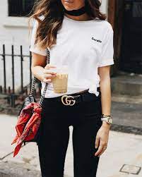 A brown gucci belt with a pair of lightly distressed jeans and a heathered 10 gucci belt outfits because we know you love them by lauren eggertsen when a cult brand like gucci. Outfit Ideas How To Wear Gucci Belt For Summer Gucci Outfits Fashion Clothes Women Fashion