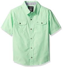 Calvin Klein Big Boys Horizontal Chambray Short Sleeve Shirt Light Green Small Shirts Shirt Sleeves Boys T Shirts