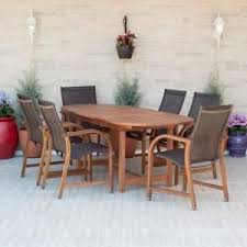 Amazonia Bahamas 7 Piece Eucalyptus Extendable Rectangular Patio Dining Set With Brown Sling Seat Bt360 6manha Br The Home Depot Rectangular Dining Set Outdoor Dining Furniture Patio Dining Set