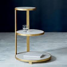 Round Tiered Side Table Three layered table that is 1'6x1'6x1'8 with glass at the center of the top two layers #coffee_table #glass_table #shelving_unit #table #wood #wood_table.