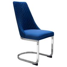 Notify me when this product is back in stock: Vogue Set Of 2 Dining Chairs Navy Blue Velvet Polished Silver Metal Base Loomlan