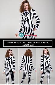 Beetlejuice Black And White Striped Suit Female Black And White Vertical Stripes Jacket Suit Costume With Tie In 2020 Striped Jacket Beetlejuice Costume Female