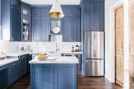 blue shaker kitchen cabinets with farm