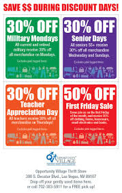 Maybe you would like to learn more about one of these? Opportunity Village On Twitter Discount Day On Wednesdays All Seniors 55 Receive 30 Off Merchandise At The Opportunity Village Thrift Store