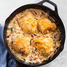 Keto Low Carb Creamy Tuscan Chicken With Chicken Thighs Salt Olive Oil Red Onion Garlic Sun Dried Tom Creamy Tuscan Chicken Recipe Chicken Recipes Recipes