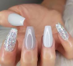 The acrylic nail system help in creating professional looking acrylic nails with the help of the liquid and powder system with clear, pink and white powder for giving perfect shine and natural looking color on the nails. Soft White Silver Grey Gray Sparkles Glitter Coffin Nails Ig Youngnailsinc Gorgeous Nails Elegant Nails Nail Designs