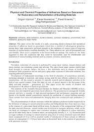 Physical And Chemical Properties Of Adhesives Based On Geocement For Restoration And Rehabilitation Of Building Materials Scientific Net