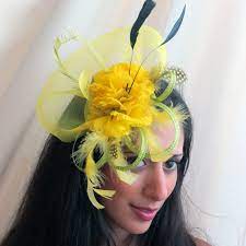 Yellow Fascinator Lemon Flower Fascinator Hat Apple Green Fascinator With Yellow Black Feathers Going Wil Yellow Fascinator Green Fascinator Purple Fascinator