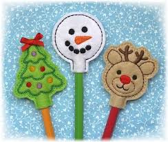 Christmas Pencil Toppers Set 1 Felt Stitchies In The Hoop Pencil Topper Crafts Pencil Toppers Pen Toppers