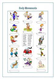 The following chart provides each verb indicating the part of the body used to make the movement, as well as providing a definition & example for each. Body Movements Esl Worksheet By Majocar