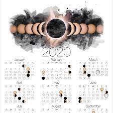 2020 Moon Phase Calendar With Solar Eclipse Moon Phase Calendar Moon Calendar Lunar Calendar