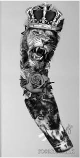 Black And White Realism Tattoo Sleeve Sleeve Sleevetattoos Lion Tattoo Sleeves Wolf Tattoo Sleeve Realistic Tattoo Sleeve