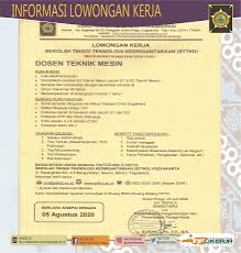 Cpns jawa tengah semarang sma smk swasta yogyakarta. Disnakertrans Lowongan Kerja Sebagai Dosen Teknik Mesin Di Sttkd Yogyakarta