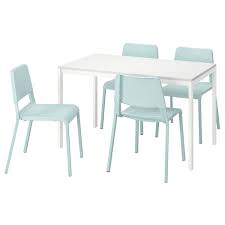 Melltorp Teodores طاولة و4 كراسي أبيض تركواز فاتح Ikea