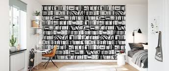 Childrens wallpaper for the bedroom & nursery. Bookshelf Graphic Black White Decorate With A Wall Mural Photowall