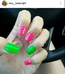 If she likes bright, zany colors, go for orange, hot pink, or lime green. Hot Pink And Lime Green Nails Summernails Neon Lime Green Nails Green Nails Pink And Green Nails
