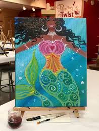 Rentable items bags can include the paint set they used for their paintings, a mini canvas that they can paint at home, and a package of colourful candy. Make A Splash With Caribbean Mermaid And Paint It In One Of Our Paint And Sip Art Studios We Love Mermaids Small Canvas Art Paint And Sip Diy Canvas Art