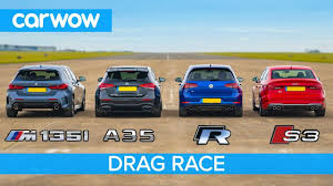 Bmw M135i Vs Mercedes Amg A35 Vs Vw Golf R And Audi S3 Drag Race Mercedes Amg Bmw Mercedes