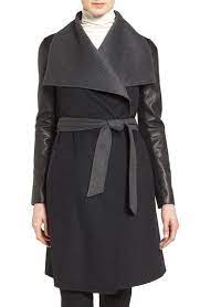 Mackage Leather Sleeve Wool Blend Wrap Coat Nordstrom Wrap Coat Leather Sleeve Wool Wrap Coat