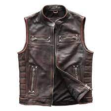 Vintage Brown Men Motorcycle Leather Vest Motorcycle Leather Motorcycle Leather Vest Leather Vest
