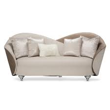 | / sofa is designed with curving armrests and frosted linen tapered front legs are finished in caramel. Michael Amini Camelia Sofa Platinum Usa Warehouse Furniture