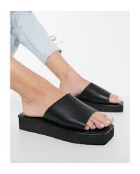 London Rebel Mini Flatform Nineties Sandals With Square Toe In Black Lyst