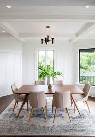 Transitional Dining Room White Walls Dark Pendant Soft Toned Mid Century Modern Dining Cha Midcentury Modern Dining Chairs Dining Room Small Unique Dining Room