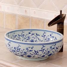 Azul E Branco Da Porcelana Rosa Pintura Artistica Artesanal Lavagem Arte Bacia Ceramica Balcao Lavatorio Bacia Do Ban Pias De Banheiro Bacia Do Banheiro Lavabo