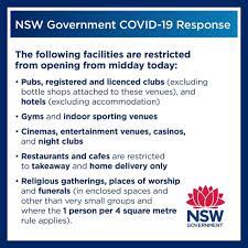 On sunday, nsw confirmed 30 new coronavirus cases. Nsw Health Auf Twitter As Of 23 March 2020 The Following Facilities Will Be Restricted From Opening For Information And Advice On Covid 19 For Communities And Businesses In Nsw Visit Https T Co X2jtggnonz Https T Co I8bq7h1pdv