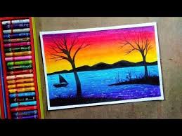 Romantic Landscape Sunset With Trees Drawing Step By Step Oil Pastel Colour Painting Youtube Oil Pastel Colours Oil Pastel Abstract Tree Painting