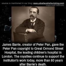 James Barrie A Creator Of Peter Pan Gave The Peter Pan Copyright To Great Ormond Street Hospital The Lea Historical Quotes Unbelievable Facts Happy Thoughts