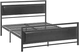 benjara metal queen bed frame with faux leather upholstered headboard black upholstered headboard full metal bed frame black headboard